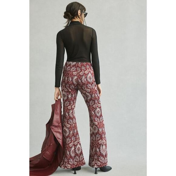 NEW Anthropologie Damask Jacquard Flare Pants in Purple Motif Size 10 - Picture 4 of 11